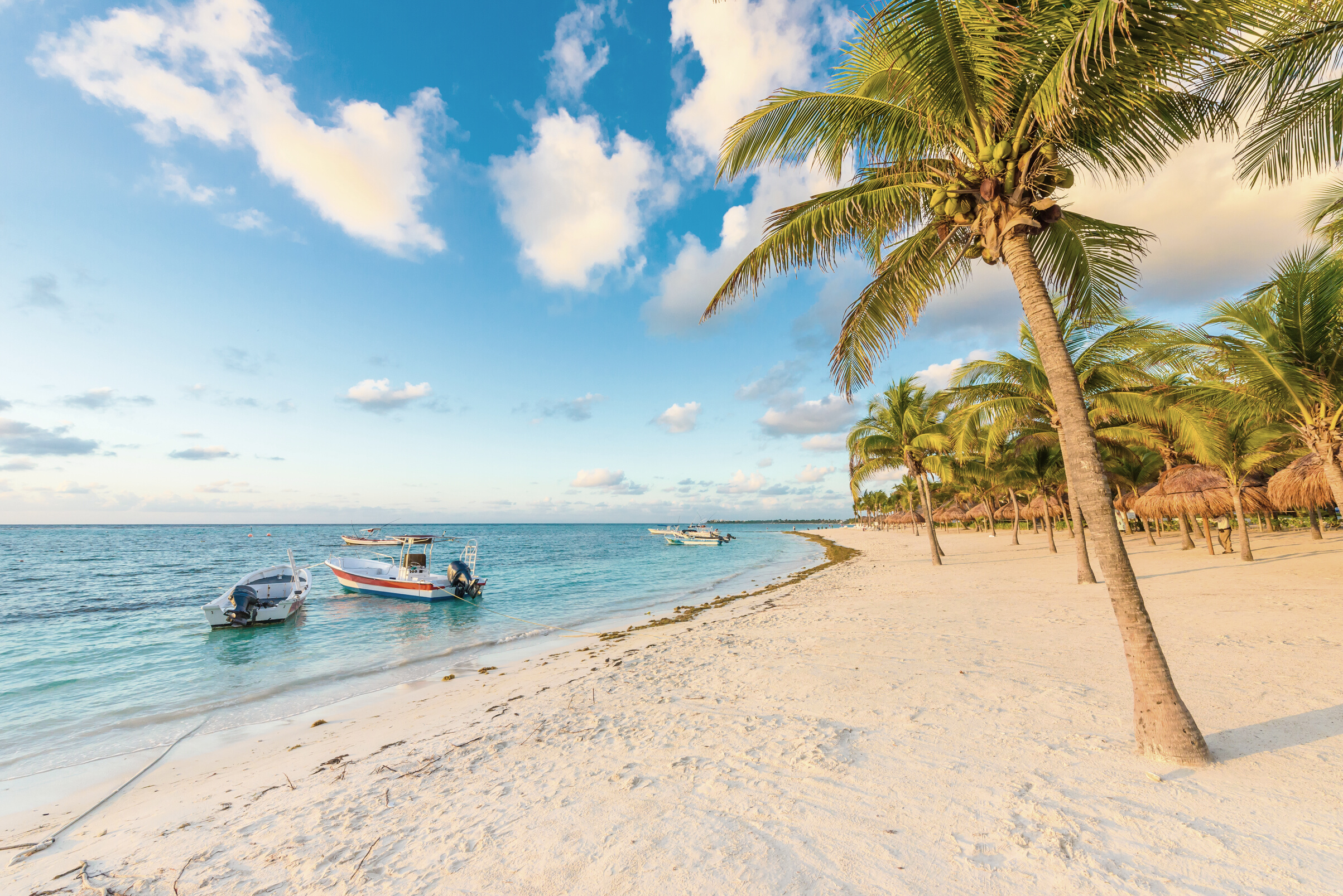 Sunrise at Akumal beach, paradise bay at Riviera Maya, caribbean coast of Mexico